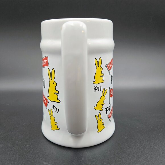 Pilsner Beer Stein Bunny White Collector Mug Yellow Rabbit Ceramic Flag Read - Picture 6 of 11